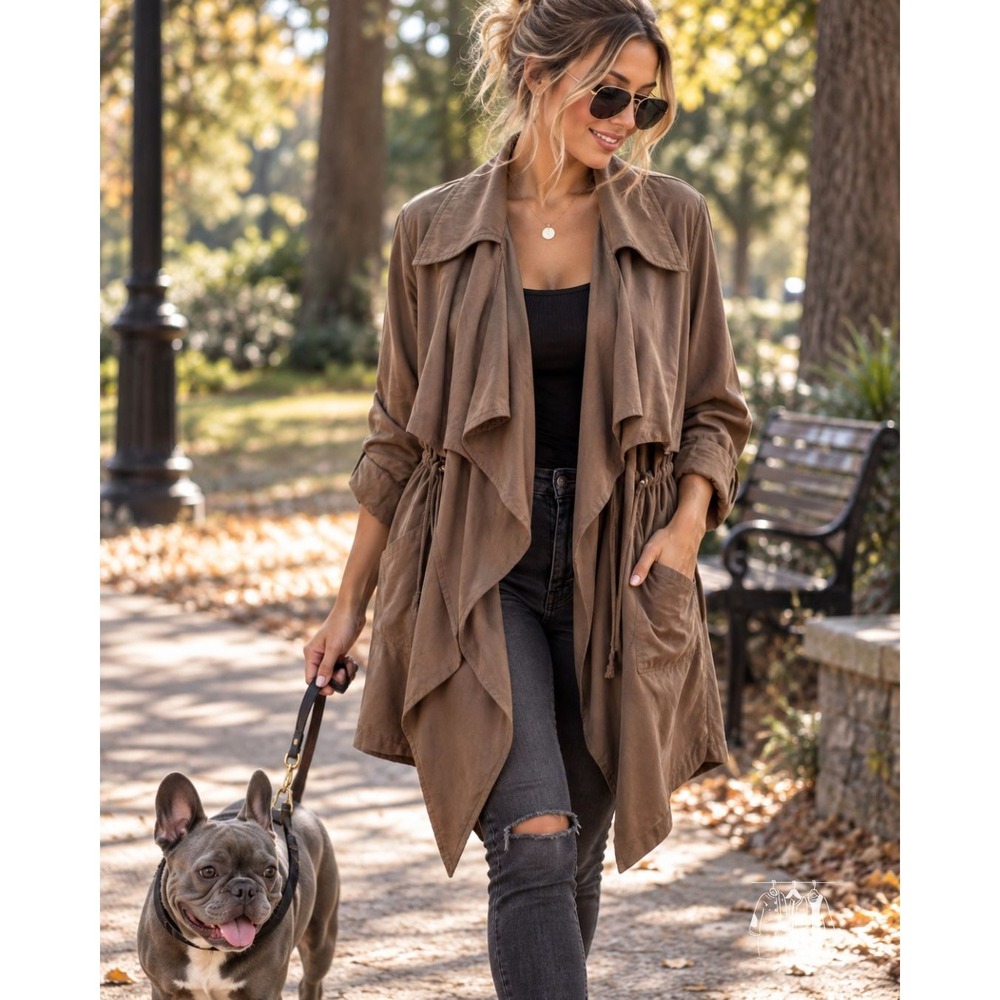 New York & Company Trench Cardigan Womens Large Olive Green Excellent Utility